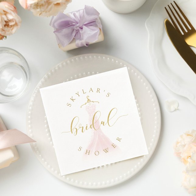 Vintage Wedding Dress Pink Bridal Shower White Napkin (Creator Uploaded)