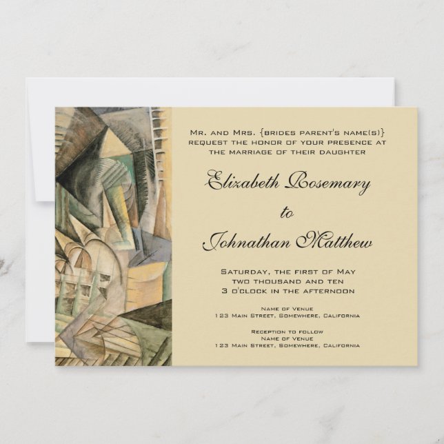 Vintage Wedding, Earth Tones Colours, Cubism Art Invitation (Front)