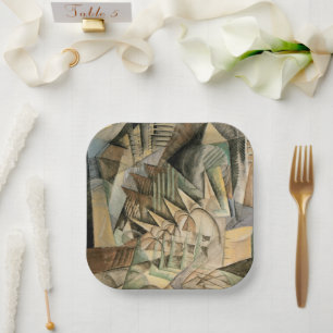 Vintage Wedding, Earth Tones Colours, Cubism Art Paper Plate