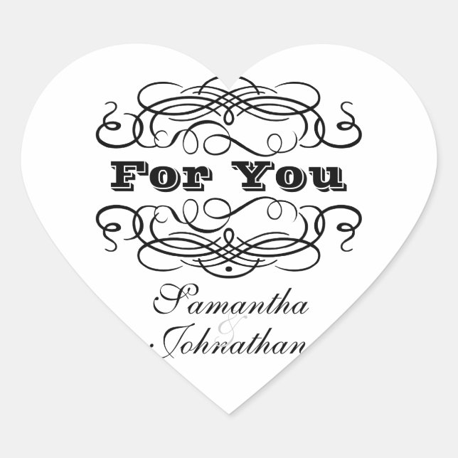 Vintage wedding favour "For you" Heart Sticker (Front)