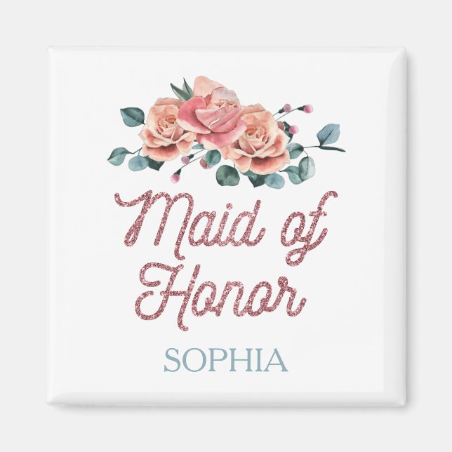 Vintage Wedding Flowers Maid of Honour Magnet (Front)