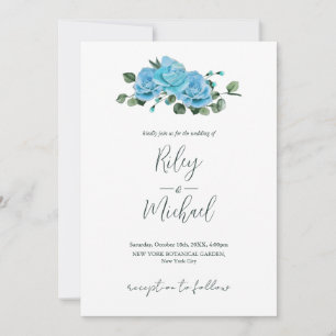 Vintage Wedding Flowers Rustic Blue Roses Invitat Invitation