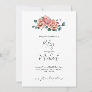 Vintage Wedding Flowers Rustic Pink Roses Invitati Invitation