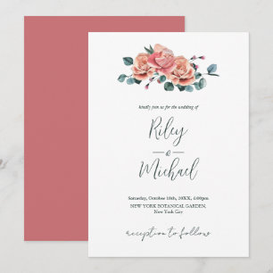 Vintage Wedding Flowers Rustic Pink Roses Invitati Invitation