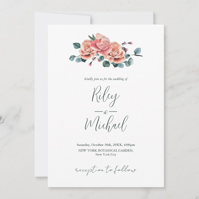 Vintage Wedding Flowers Rustic Pink Roses Invitation (Front)
