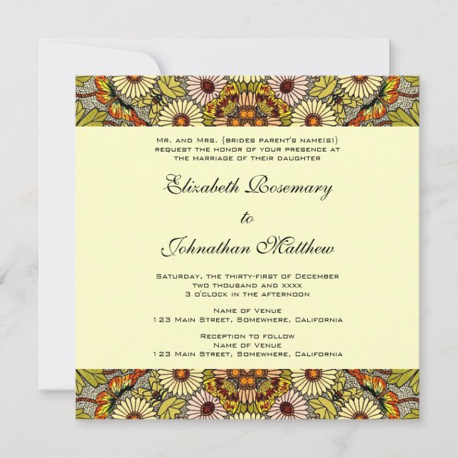 Vintage Wedding, Garden Flowers Floral Butterflies Invitation (Front)