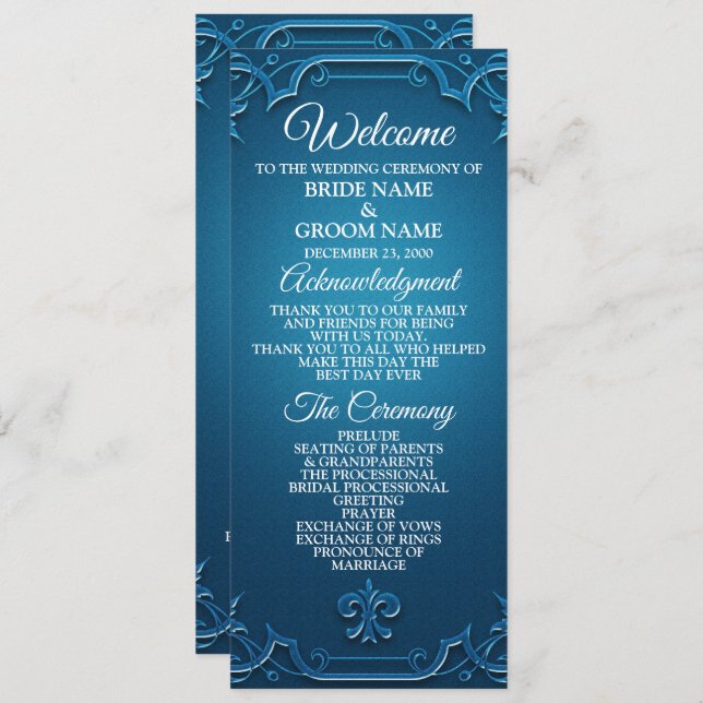 Vintage Wedding Geometric Teal Turquoise Elegant Programme (Front/Back)