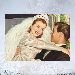 Vintage Wedding, Happy Bride and Groom Newlyweds