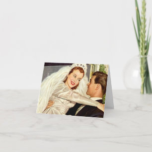 Vintage Wedding, Happy Bride and Groom Newlyweds Thank You Card