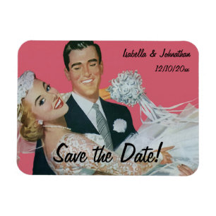 Vintage Wedding Happy Newlyweds, Save the Date Magnet