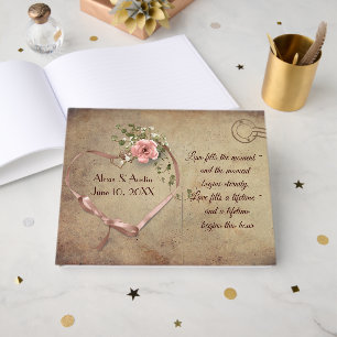 Vintage Wedding Heart and Roses Guest Book