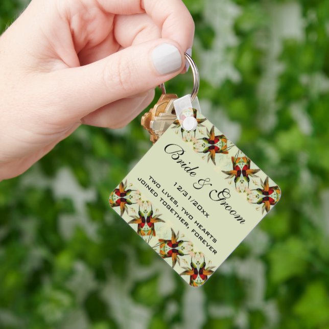 Vintage Wedding, Hummingbirds and Flowers Key Ring (Hand)