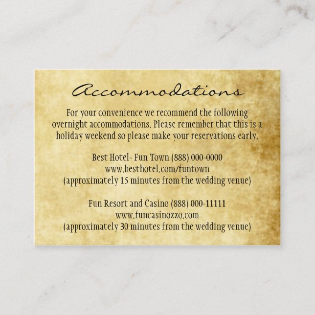 Vintage Wedding Insert Reception Cards (Front)