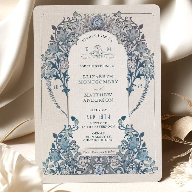 Vintage Wedding Invitation Dusty Blue W Morris (Creator Uploaded)