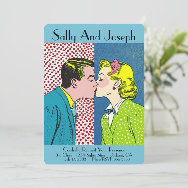 Vintage Wedding Invitation, Retro, Pop art 50's Invitation (Standing Front)