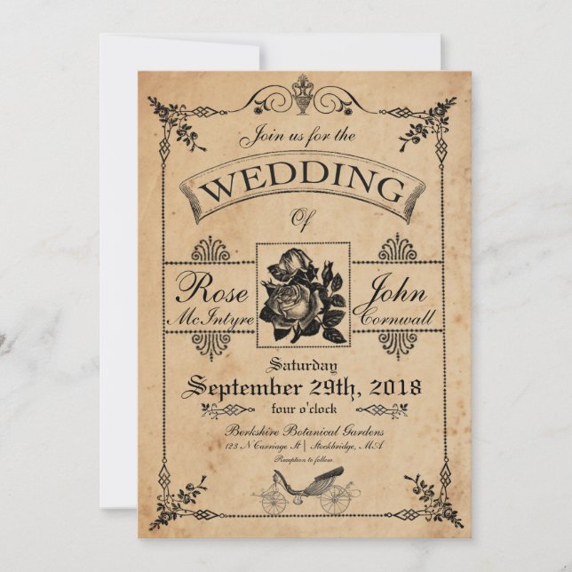 Vintage Wedding Invitation Romantic Rose Garden (Front)