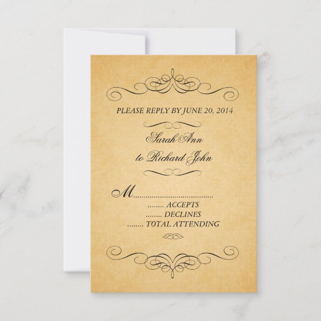 Vintage Wedding Invitation RSVP Swirls Flourish (Front)