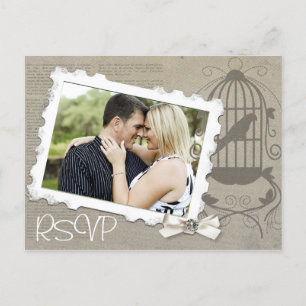 Vintage Wedding Invitation RSVP with Photo Postcard