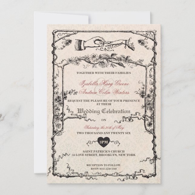 Vintage Wedding Invitation #V3 (Front)