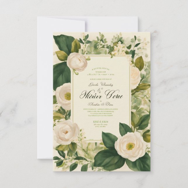 Vintage Wedding Invitation with White Flowers (Front)