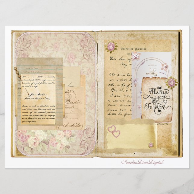 Vintage Wedding Junk Journal Scrapbook Page 3 & 4 (Front)