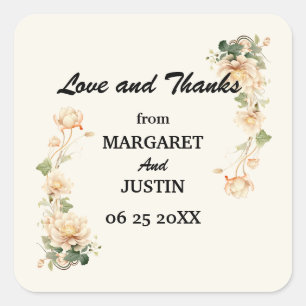 Vintage Wedding Lotus Flower Square Sticker
