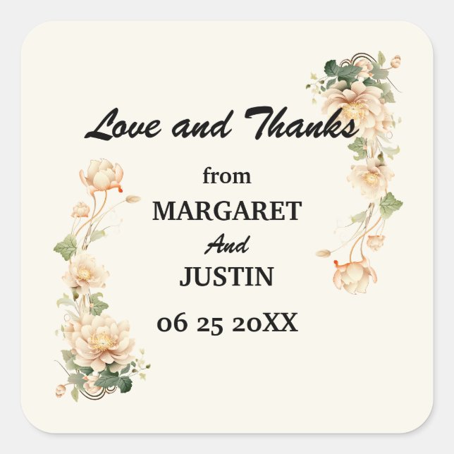 Vintage Wedding Lotus Flower Square Sticker (Front)