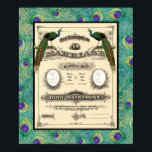 Vintage Wedding Marriage Certificate Modern Design Poster<br><div class="desc">NOTE: You will need to upload your own photographs to replace the stand-in template. If you need assistance, just email us and we're happy to help out. COLOR PALETTE: Dark Teal Blue Green background with tan, brown, cream, peacock blue, purple, green, brown and black. DESIGN COLLECTION: Starting with a vintage...</div>