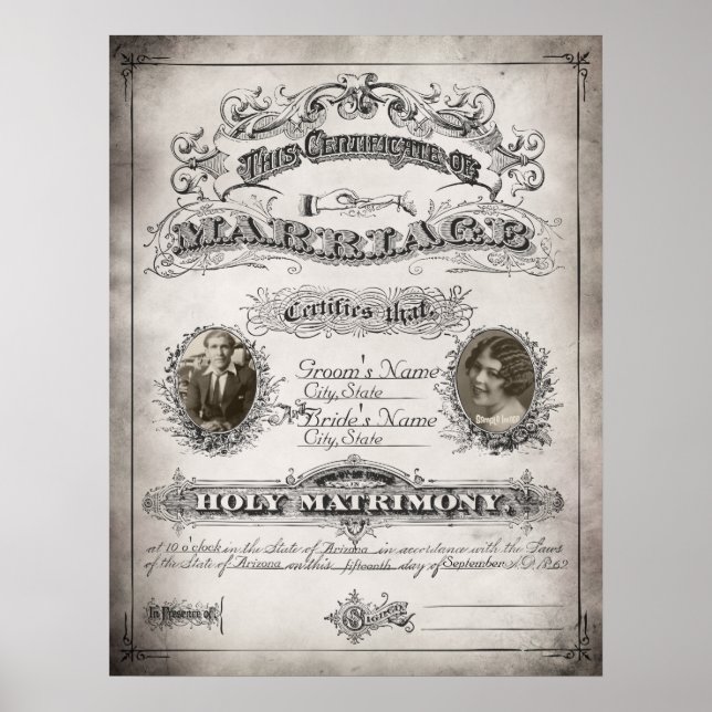 Vintage Wedding Marriage Certificate Poster (Front)