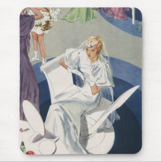 Vintage Wedding, Mid Century Modern Art Deco Bride Mouse Pad