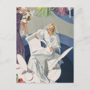 Vintage Wedding, Mid Century Modern Art Deco Bride Postcard