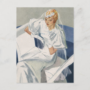 Vintage Wedding, Mid Century Modern Art Deco Bride Postcard