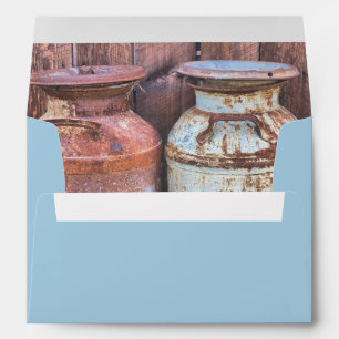 Vintage Wedding Milk Cans Rustic Antique Monogram Envelope