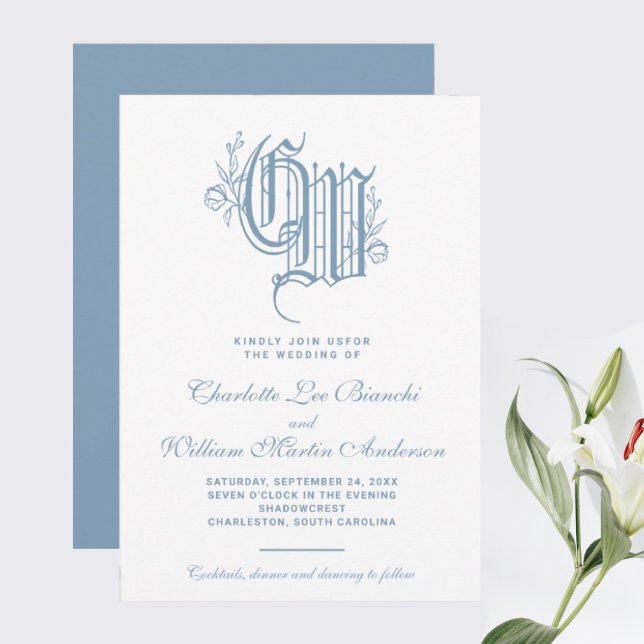 Vintage Wedding Monogram Invitation (I WISH YOU HAPPINESS!!!)
