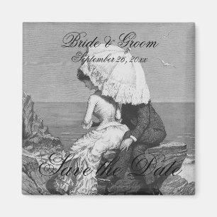 Vintage Wedding, Newlyweds at Beach Save the Date Magnet