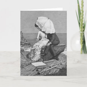 Vintage Wedding, Newlyweds by the Beach Holiday Card