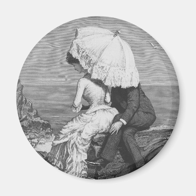 Vintage Wedding, Newlyweds by the Beach Magnet (Front)