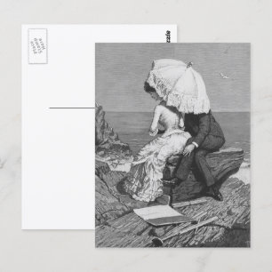 Vintage Wedding, Newlyweds by the Beach Postcard