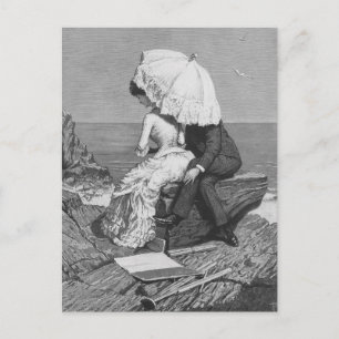 Vintage Wedding, Newlyweds by the Beach Postcard