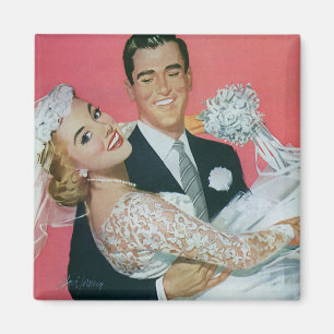 Vintage Wedding Newlyweds, Groom Carrying Bride Magnet