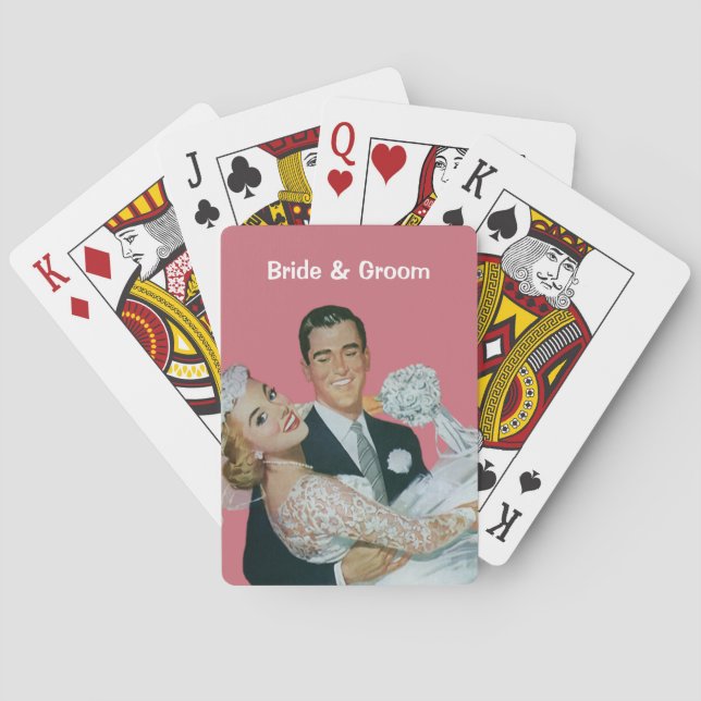 Vintage Wedding Newlyweds, Groom Carrying Bride Playing Cards (Back)