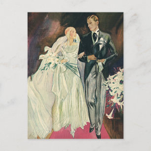 Vintage Wedding Newlyweds, Happy Bride and Goom Postcard