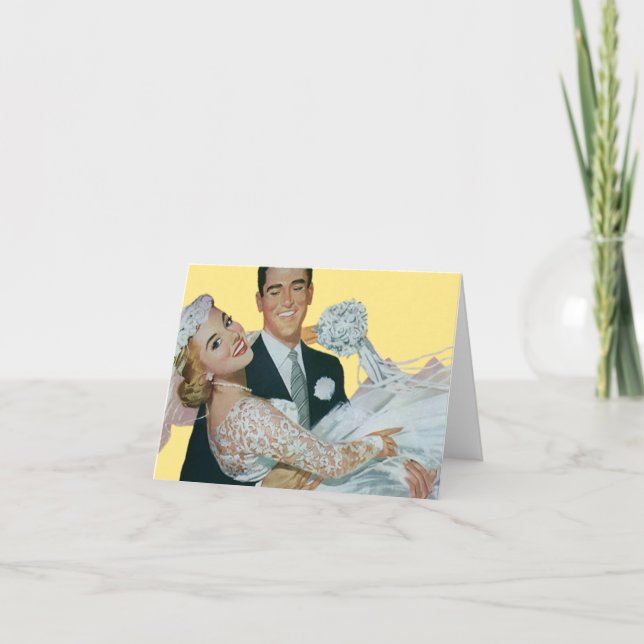 Vintage Wedding Newlyweds, Happy Bride and Groom Card (Front)