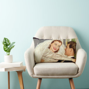 Vintage Wedding Newlyweds, Happy Bride and Groom Lumbar Cushion