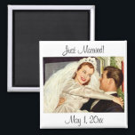 Vintage Wedding Newlyweds, Happy Bride and Groom Magnet<br><div class="desc">Just Married! Vintage illustration love and romance image with the groom carrying his new bride over the threshold after their marriage ceremony. The handsome man is wearing his tuxedo and the beautiful woman is wearing a traditional white wedding gown and veil. The happy newlyweds ready for their honeymoon and a...</div>