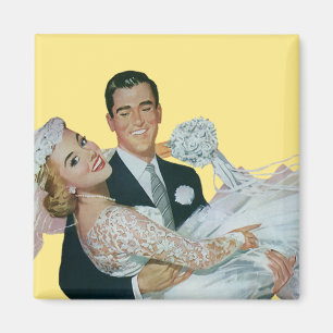 Vintage Wedding Newlyweds, Happy Bride and Groom Magnet