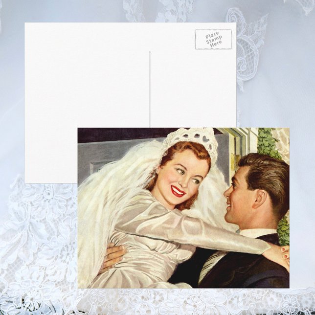 Vintage Wedding Newlyweds, Happy Bride and Groom Postcard (Creator Uploaded)