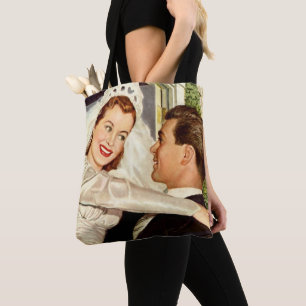Vintage Wedding Newlyweds, Happy Bride and Groom Tote Bag
