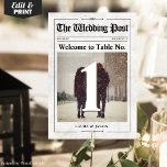 Vintage Wedding Newspaper Photo Table Number Card<br><div class="desc">Add a timeless touch to your reception with this vintage wedding table number card in a charming newspaper style. Featuring your photo and classic typography,  it blends old-world charm with personalised elegance. A beautiful way to guide guests while showcasing your love story in a truly unique format.</div>