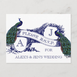 Vintage Wedding, Peacock Wedding RSVP Card